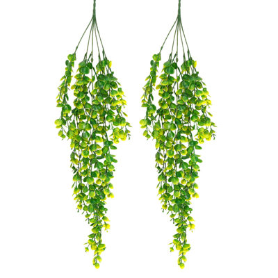 2Pcs Artificial Hanging Fall Plants Fake Faux Eucalyptus UV Resistant Plastic Plants for Indoor Outdoor (Green)