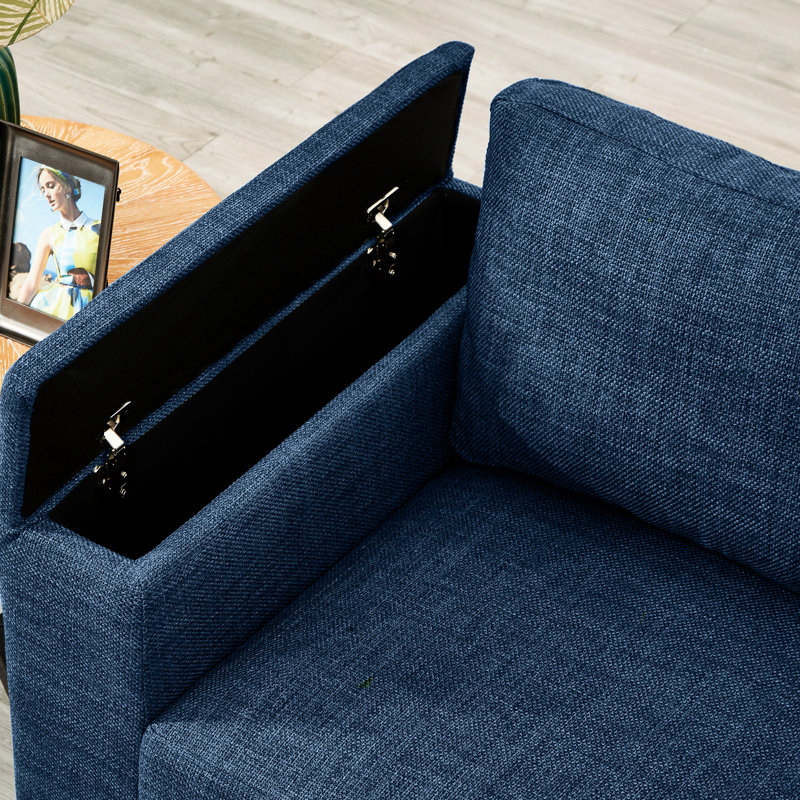 Salon 93,7 po en bleu, accoudoirs carrés avec porte-gobelet et rangement, structure de revêtement respirante pour plus de durabilité