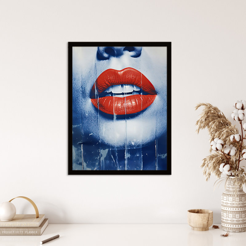 Lipstick Love Irresistible Lips Seduction In Blue And Red - Single Picture Frame Print