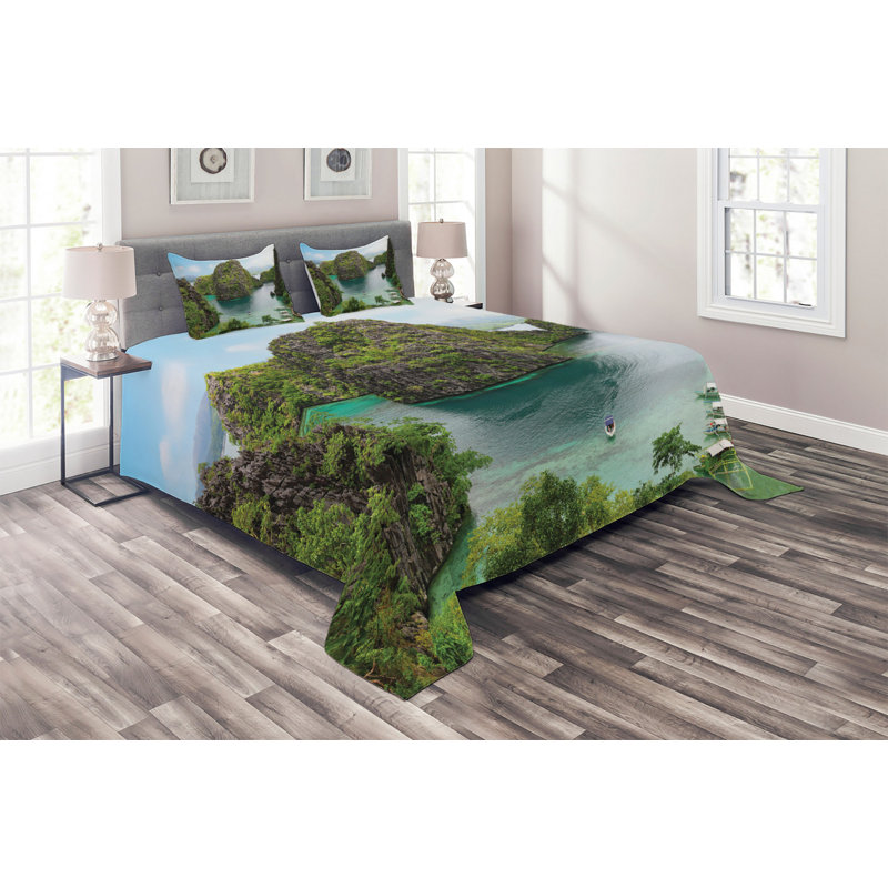 Island Rustic Polyester Coverlet, King Bedspread + 2 Shams