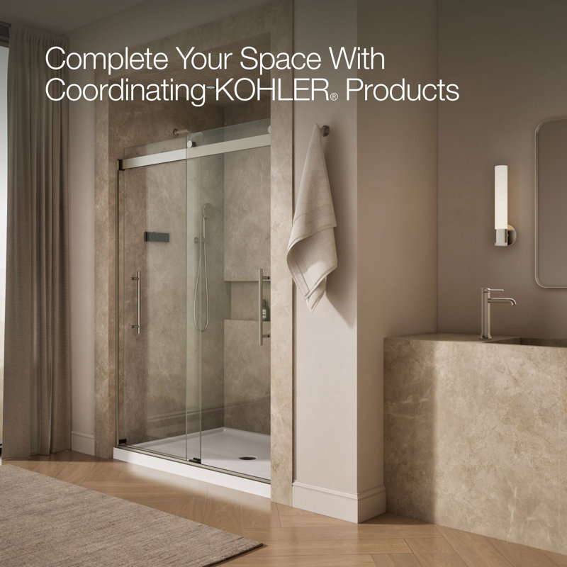 Levity Plus Less Sliding Shower Door, 81-5/8" H x 56-5/8 - 59-5/8" W, With 3/8" Thick Crystal Clear Glass, Nickel