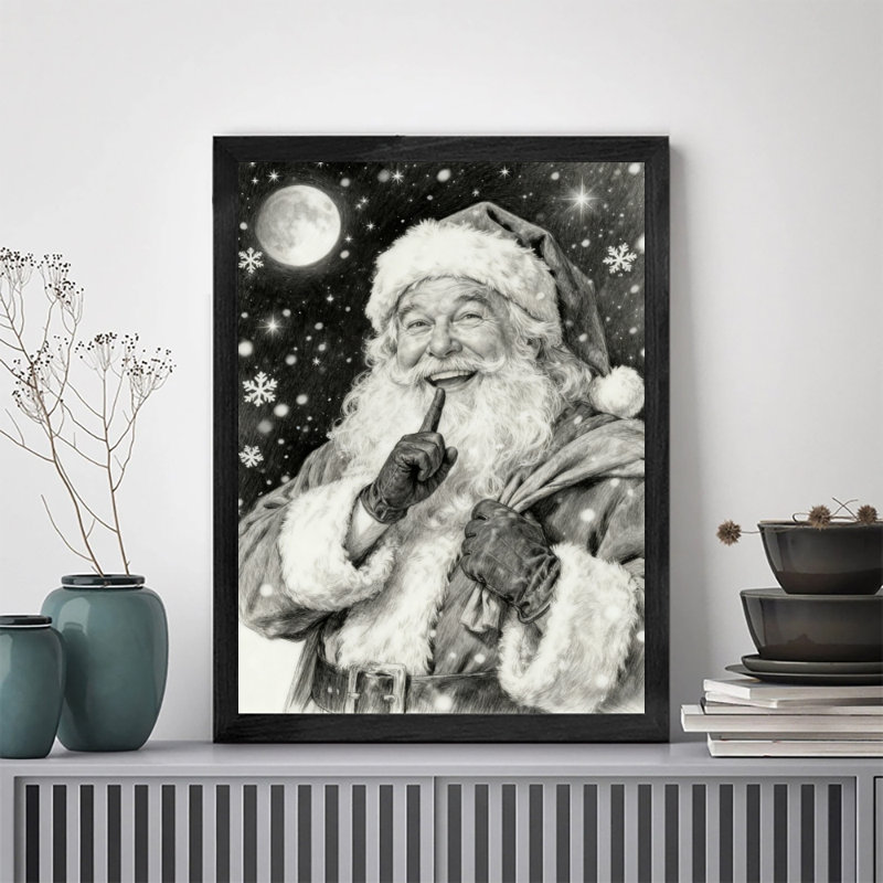 «Black Merry Santa Claus in Winter», encadré noir, impressions de style rétro, H 11 po x l 9 po