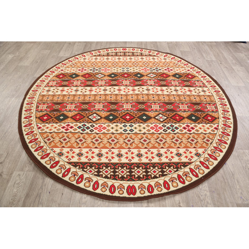 Tapis brun/beige/rouge round
