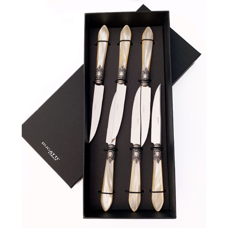 Bugatti Italy ~ Melodia ~ Melodia Galleria Gold Steak Knives Set ivory,  Price $285.00 in Lake Forest, IL from Kenzy Gifts & Decor