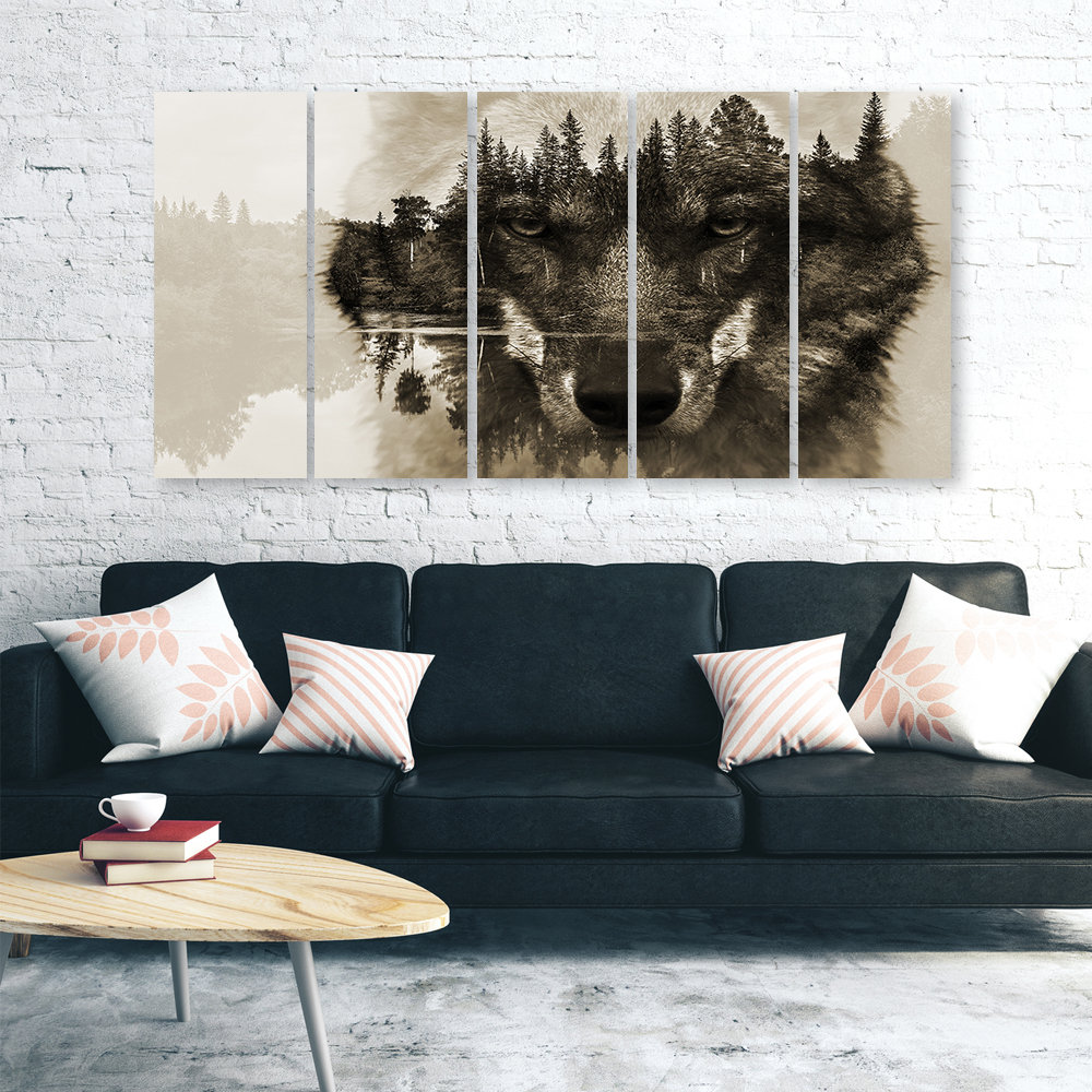 Leinwandbild Wolf Animals Black White