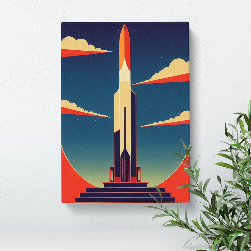 Spaceship Rocket Art Deco No.2 - Wrapped Canvas, 60cm H x 40cm W x 3cm D