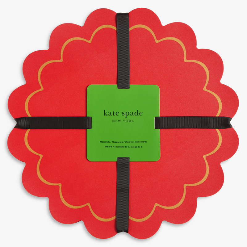 Kate Spade New York 15” Scallop Edge Placemats, Red/Gold