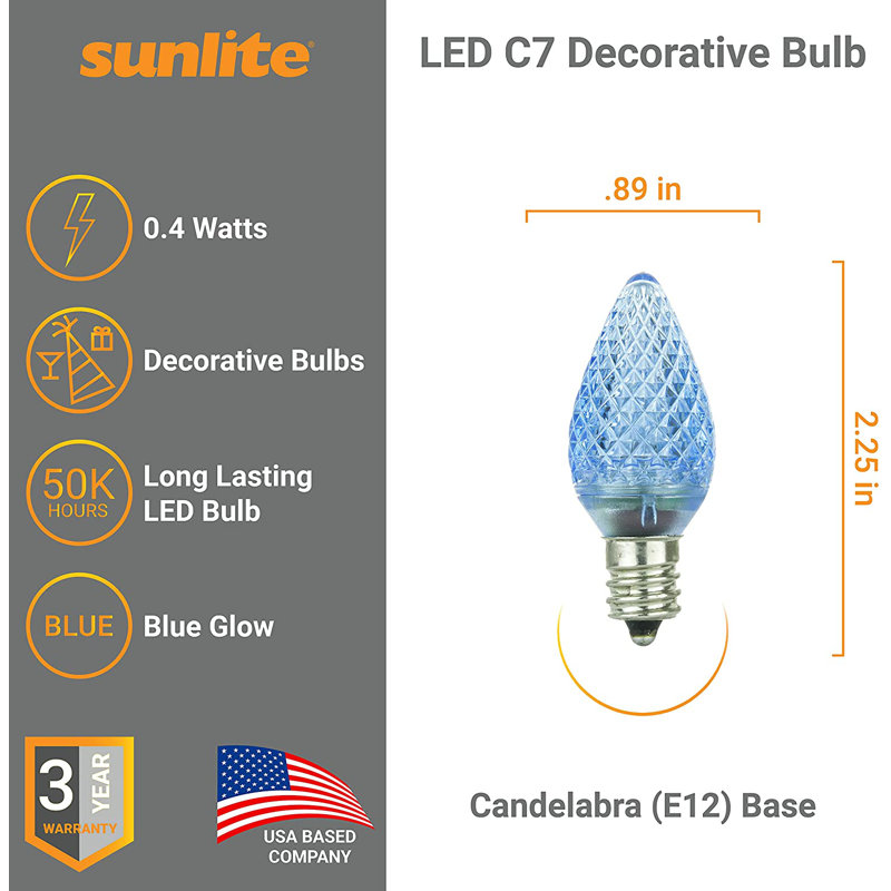 0,4 watts (7 watts équivalents), ampoule DEL à intensité variable C7, base E12 / candélabre non réglable