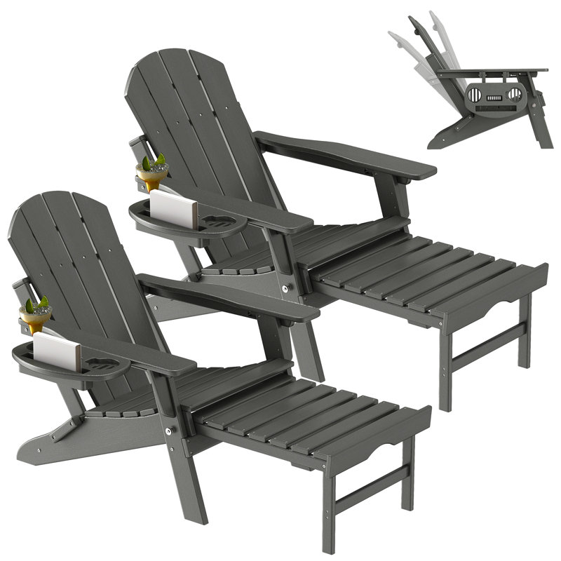 Chaise Adirondack en PEHD pliante et ajustable avec repose-pieds, Gris