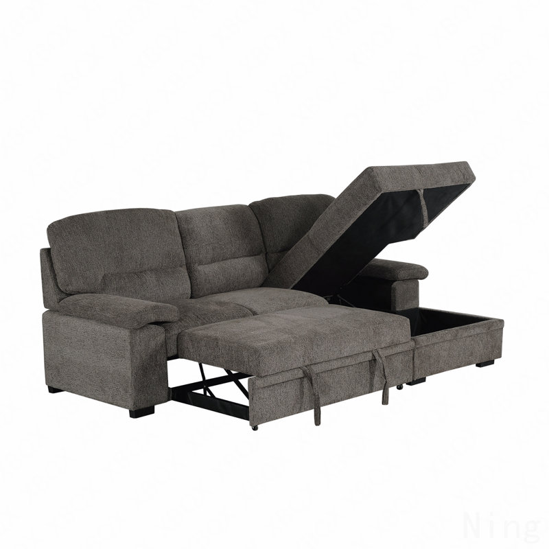 Canapé-lit modulaire convertible en L avec méridienne de rangement, canapé-lit de salon, gris