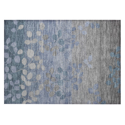 Machine Washable Indoor/Outdoor Xhevrie Denim Rug