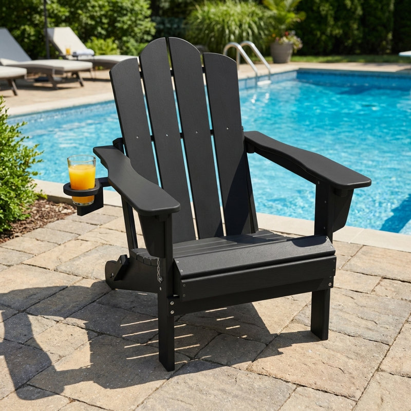 Kahn Folding Adirondack Chair with Cup Holder , Black