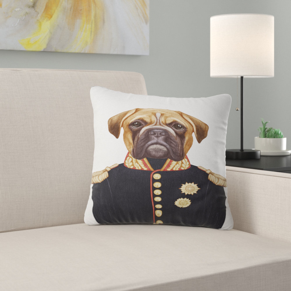 Funny Boxer Dog in Military Uniform - Animal Printed Pillow Design Art 