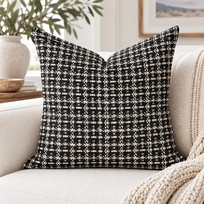 housse de coussin à carreaux géométriques modernes noirs et ivoire