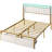 Omartin 45.4'' Bed Frame Twin Size with Armrests Headboard & RGB Light, Upholstered Twin Size Bed Platform with Drawers-685555291-722112918