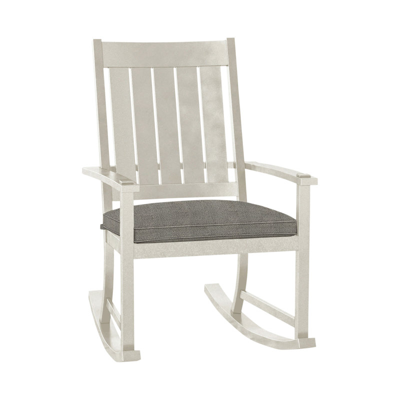 Outdoor Club Rocking Metal Chair with Cushions, Intermix Bark, Chalk, Welt