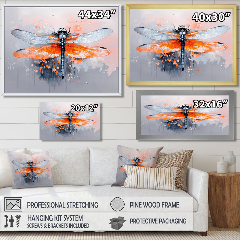 Watercolor Dragonfly Wings - impression sur toile de libellule, H 24 po x l 32 po, Noir