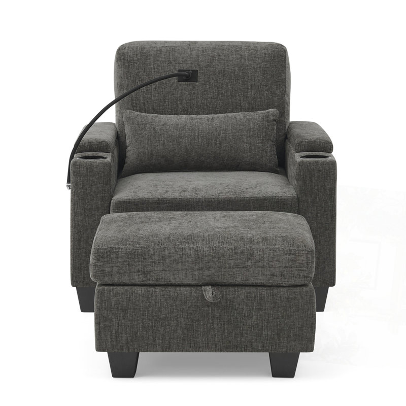 Canapé inclinable simple avec dossier, charge USB et repose-pieds avec rangement, Gris