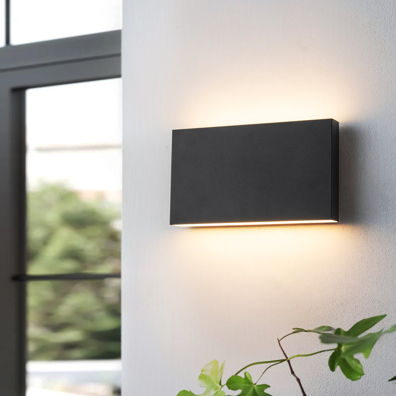 Dimmable Rectangle Up/Down Led Outdoor Wall Sconce, 5.51" H x 9.84" W x 1.77" D, Matte Black