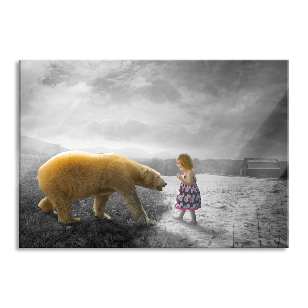 Glasbild "Polar Bear in Summer and Girl in Winter"