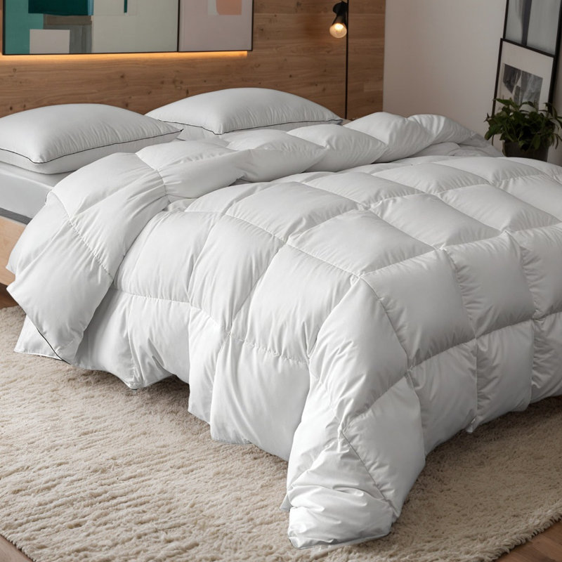 Goose Down Feather Fiber Comforter, Hypoallergenic Cotton Duvet Insert, Luxury Hotel All Seasons Bedding, King, White