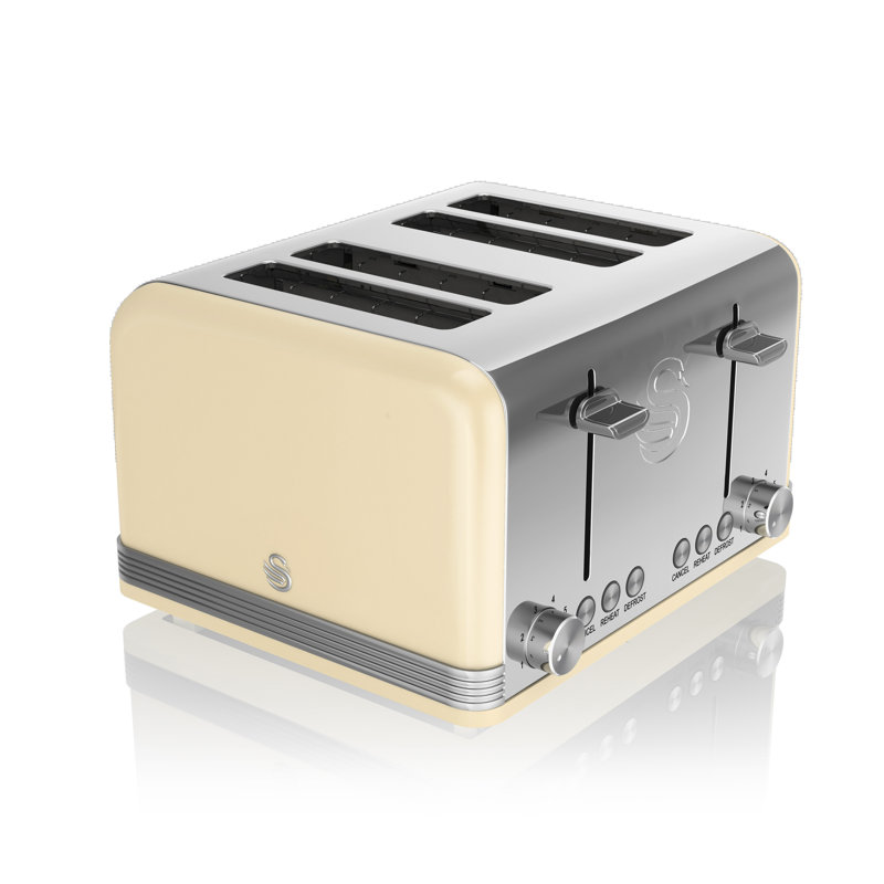 Swan Retro 4-Slice Toaster with Defost/Reheat/Cancle Functions, Cord Storage, 1600W, Cream