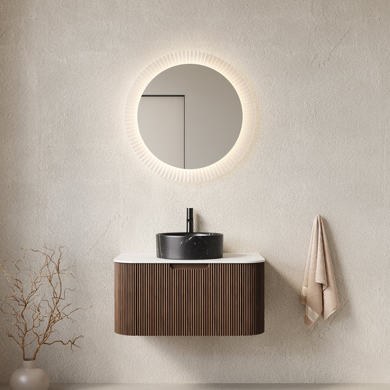 Meuble-lavabo flottant à rayures Anka, White, Blanc Bowel, 30"