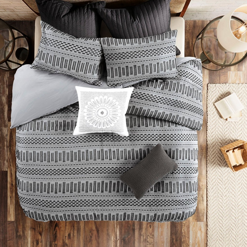 Édredon 100% coton gris roi / noir captivant gris / noir, Édredon très grand + 2 taies décoratives, Gris