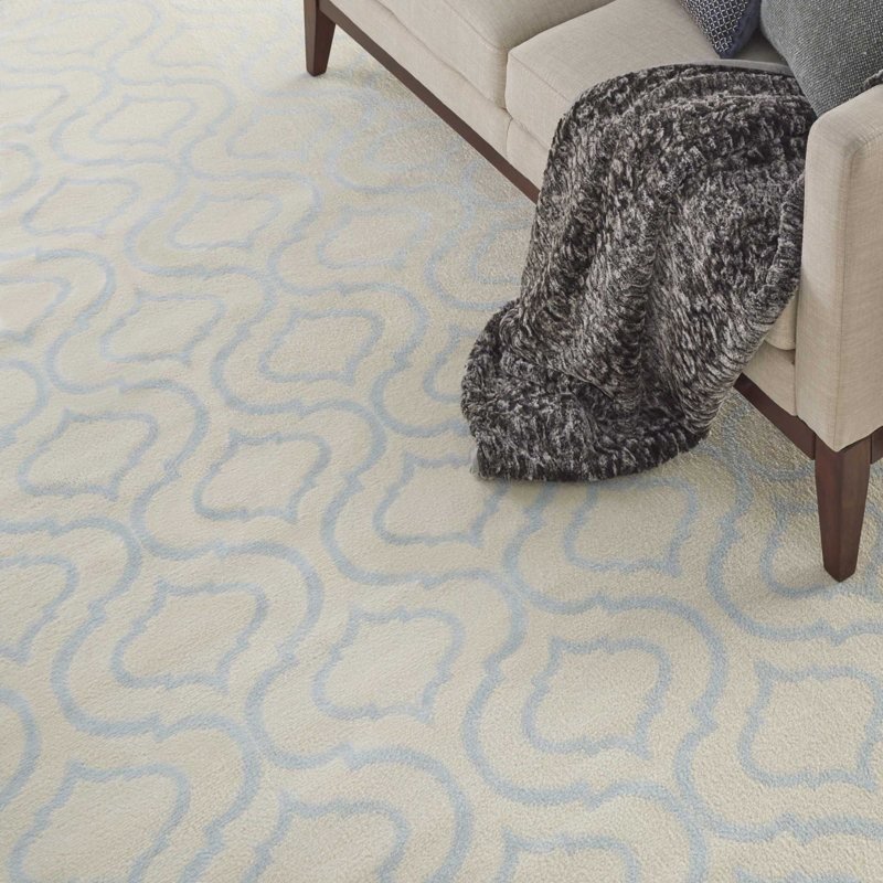 Tapis géométrique ivoire / bleu clair Kardinya, Rectangle 5 pi 3 po x 7 pi 3 po