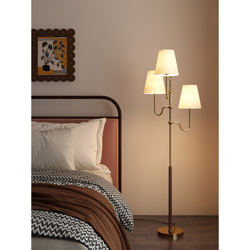 Medieval-style metal fabric wooden floor lamp