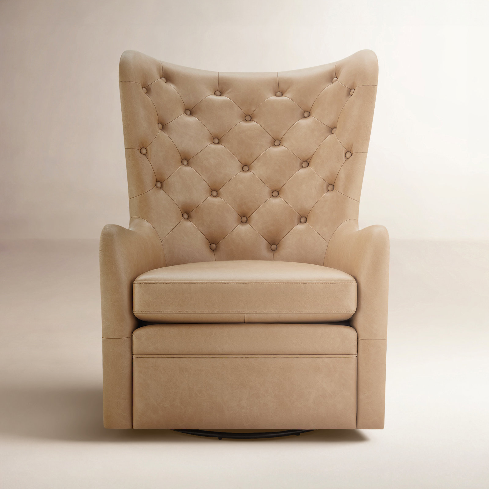 Waverly Swivel Wingback Chair, Copley Tan Faux Leather