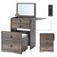  Coiffeuse 3 en 1, tabouret coulissant, panneau rabattable, rangement divisé, gris-914412198
