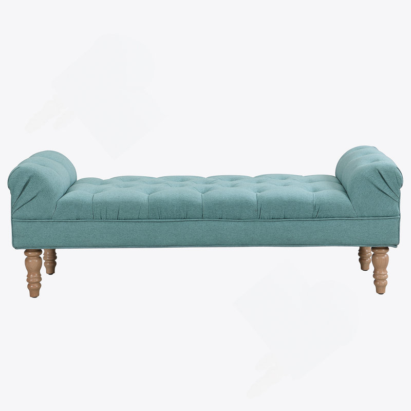 Button-Tufted End Of Bed Bench,Large Upholstered Ottoman,Foot Rest With Legs,Footstool With Rolled Arms,Upholstered Fabric Bench,Indoor Bench For Bedroom,Living Room,Entryway,Dusty Teal