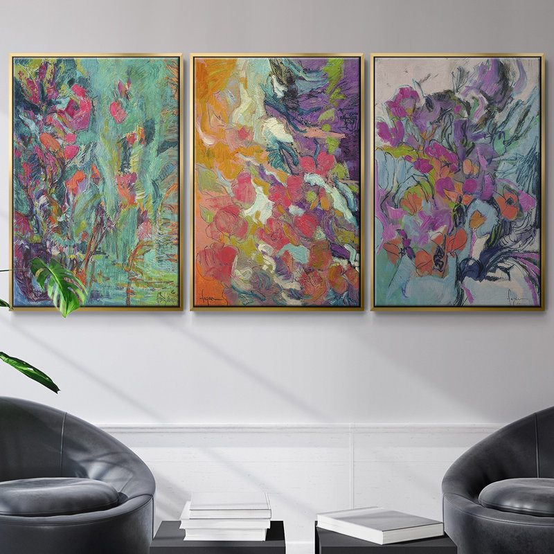 «Downing Graces», ensemble de 3 pièces encadrées sur toile, Doré, H 27 po x l 54 po