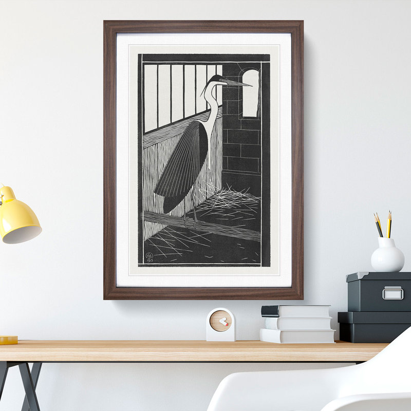 Giant Heron by Samuel De Mesquita - Framed Print, Walnut Framed, 36cm H x 27cm W x 2cm D