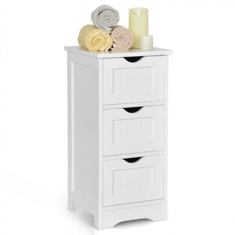 White MDF Freestanding Bathroom Cabinet with 3 Drawers