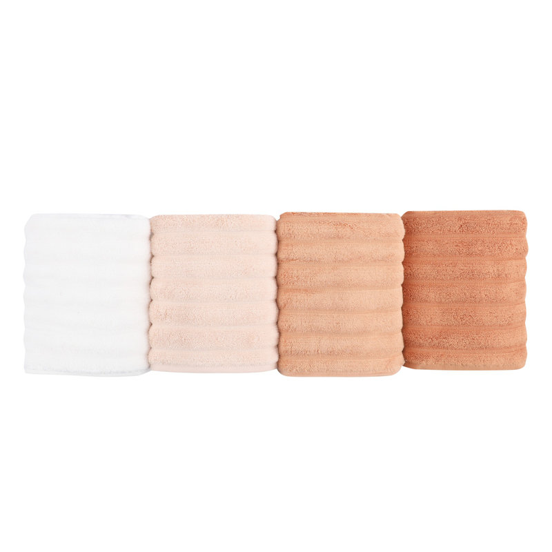 Ensemble de 4 serviettes 100% coton Beraldo, Moutarde / crème / pêche