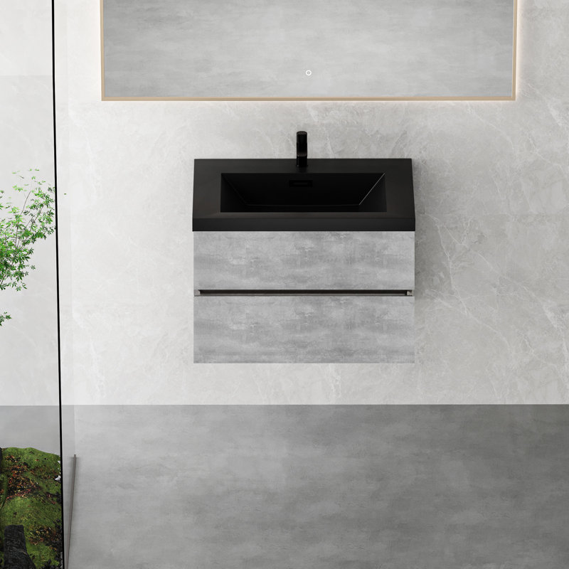 Bathroom Vanity Cabinet 30", Grey With Quartz Sand Sink And Soft Close Mark 30" Grey, Basin