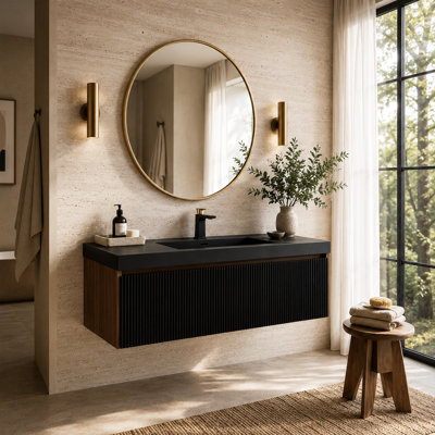 Meuble-lavabo flottant en noyer fumé 42 po VEXEL