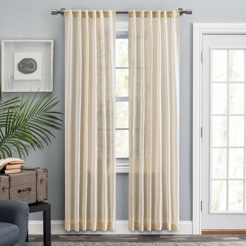 Natural Linen-Like Pleated Textured Solid Curtain Panel Pair
