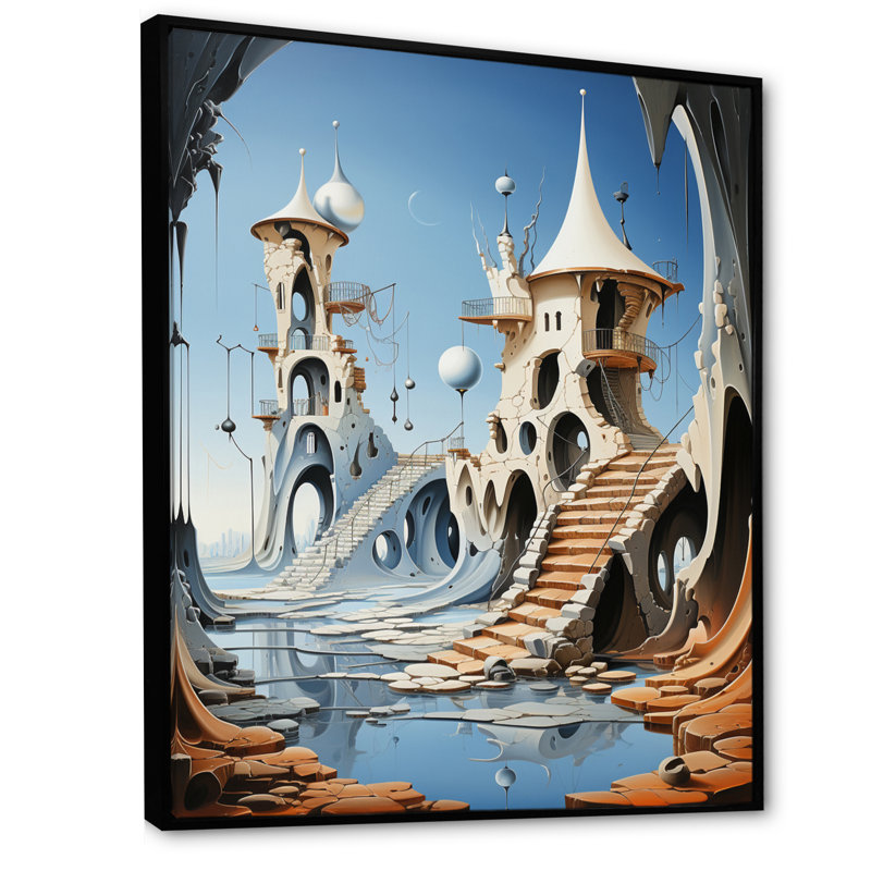 Château fantastique III sur toile, Cadre flottant noir, H 20 po x l 12 po x P 1 po