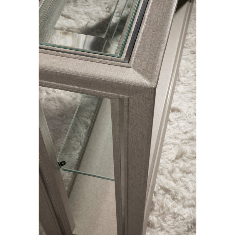 Zeitgeist 54'' Gray Linen & Brushed Steel Console with Glass Shelf