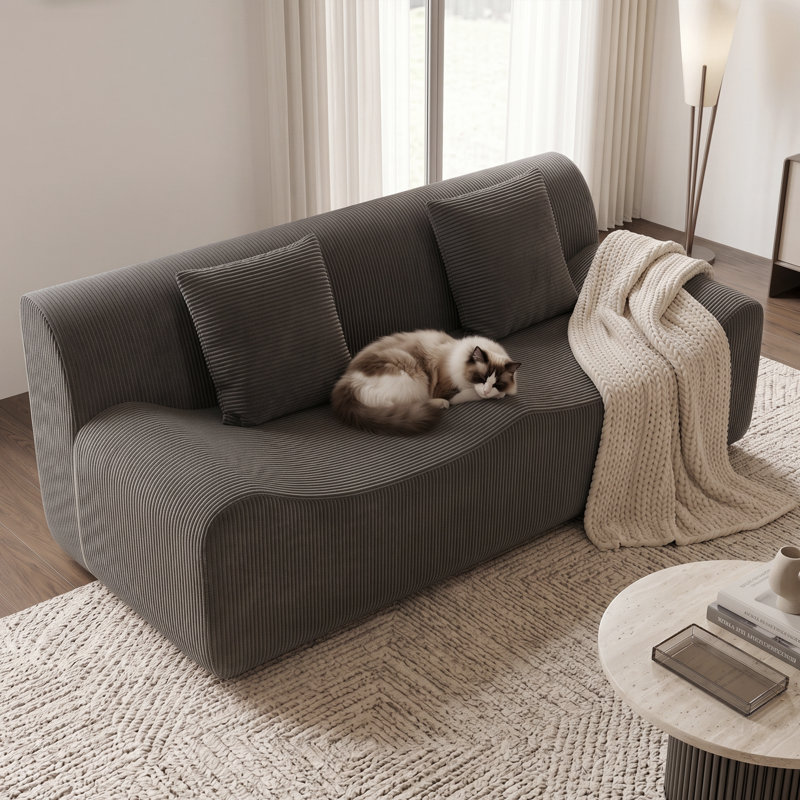 Boneless Corduroy Sofa, Modern Comfy Cloud Couch with 2 Pillows