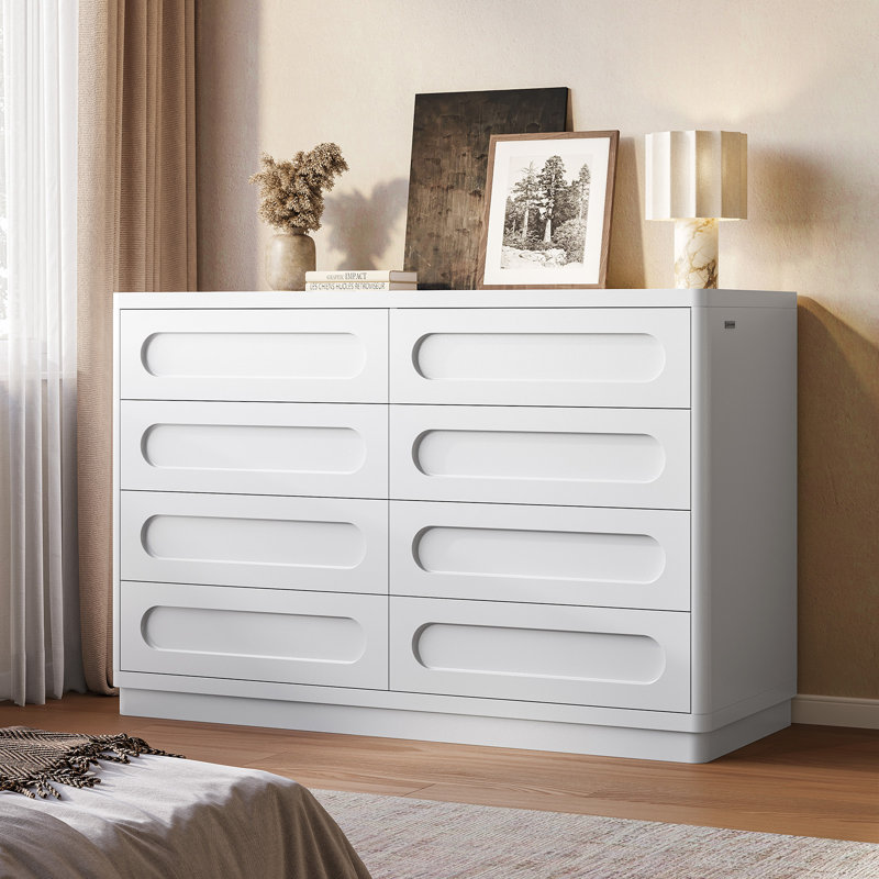 Ensemble de commode de chambre 3 pièces - commode 8 tiroirs et deux tables de chevet 3 tiroirs, blanc, Blanc