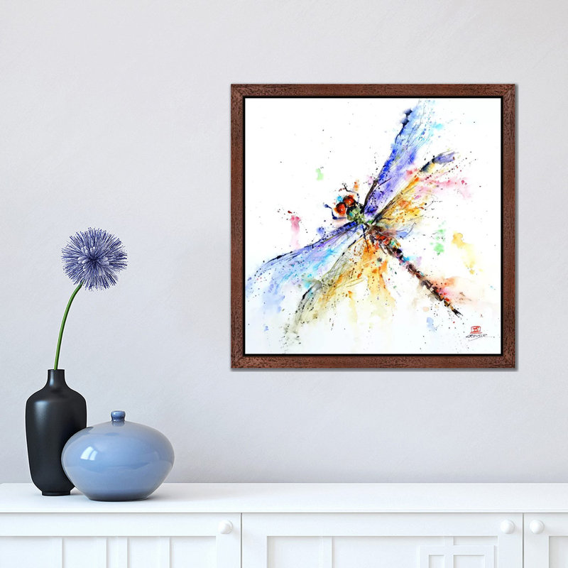 Dragonfly - Painting on Canvas, 66.04 cm H x 66.04 cm W, Brown Framed