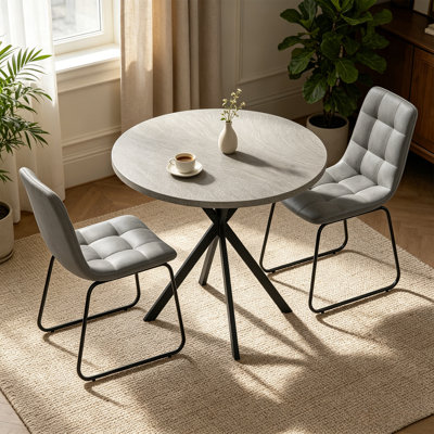 31.5 Inch Round Dining Table Set，3-Piece Small Kitchen Table and Chairs for 2，Space-Saving
