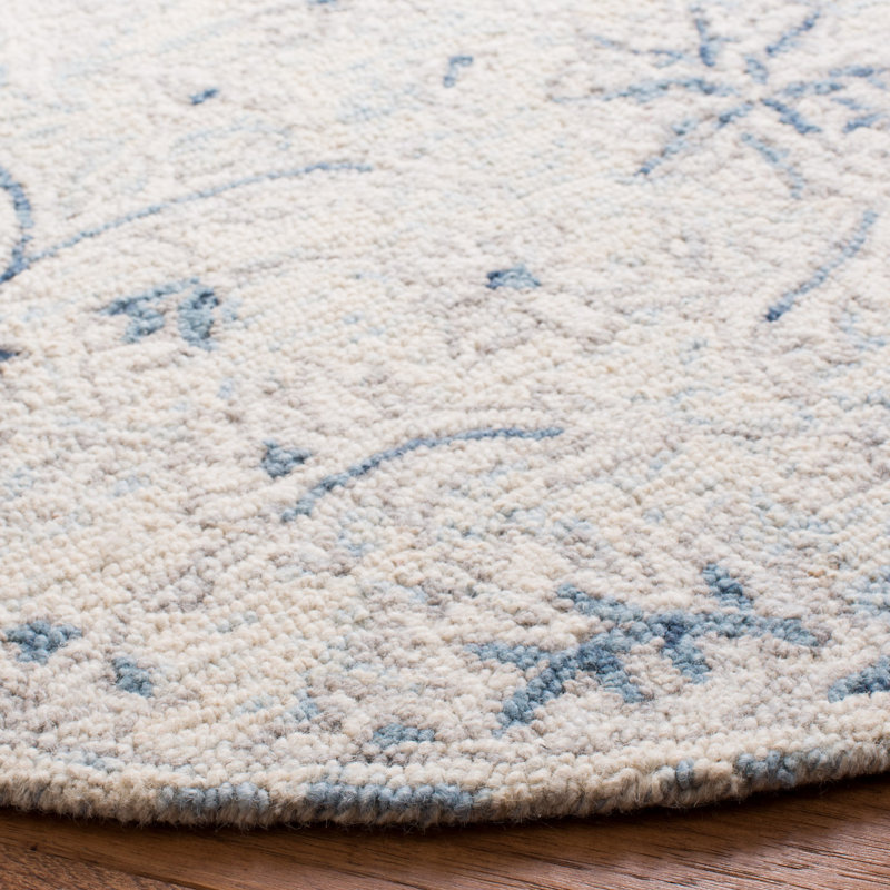 Tapis bleu clair / ivoire en laine tissé à plat à la main Dasheil, Carré 5 pi