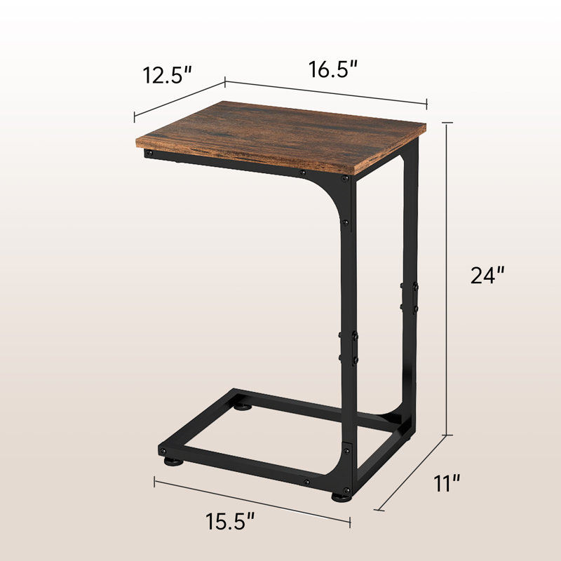 C-Shaped End Table, Dark Brown Wood/Black, Set of 2