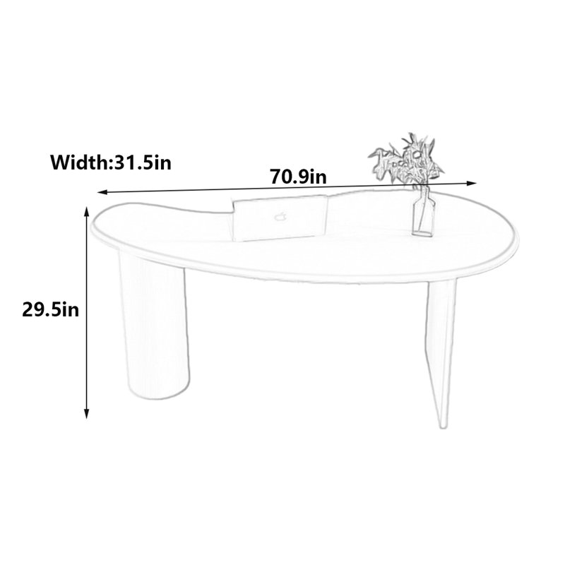 Bureau courbé Nordic Modern, H 29,5 po x l 70,9 po x P 31,5 po, Noir