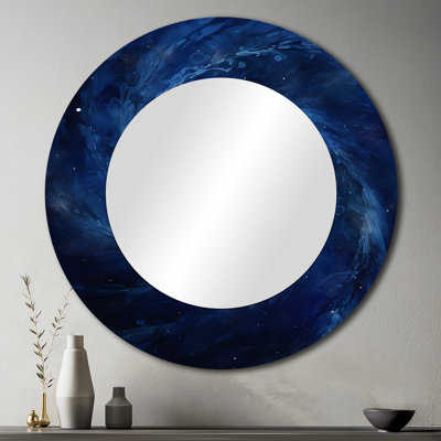 «Blue Swirl Wave Spiral IV», miroir décoratif à spirales abstraites, miroir mural rond bleu, impression sur métal